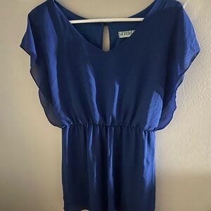 dina be Royal Blue V-Neck Short Tunic with Flutter Sleeves